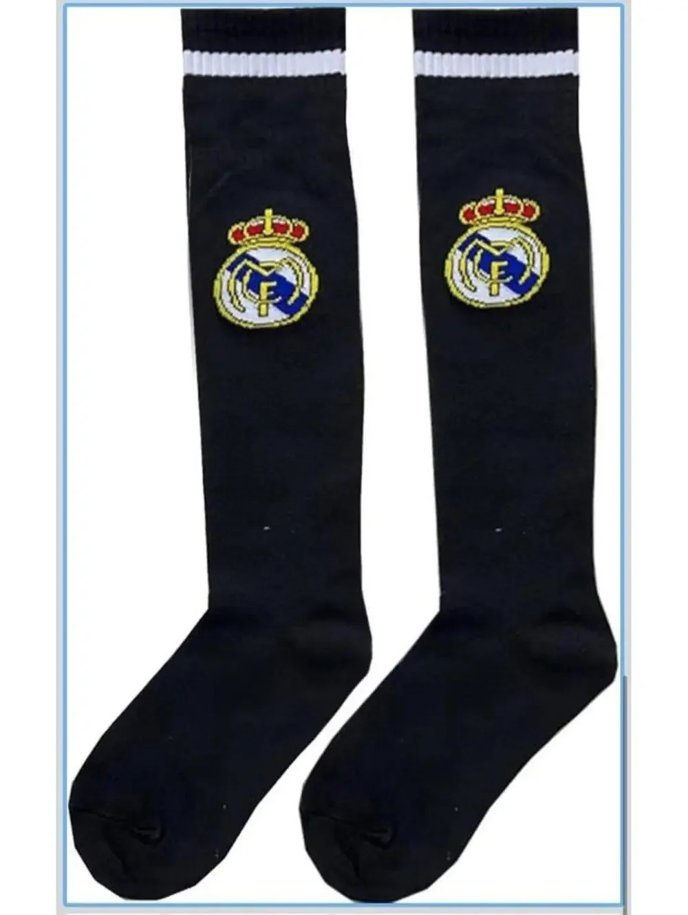 Real Madrid Soccer Football Crest Soccer Socks Black Striped Unisex Adults